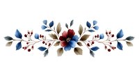 Watercolor floral border with navy blue flowers, brown leaves and red berries arranged in symmetrical horizontal composition on white background, isolated design element.