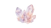 Isolated cluster of translucent amethyst and rose quartz crystals with soft purple and pink hues on white background, ready for design projects and merchandise applications.