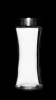 Empty glass spice jar with black metal lid isolated on transparent background, ready for product mockups, packaging design, e-commerce, print-on-demand, and sublimation projects.