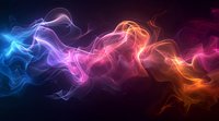 Vibrant colorful smoke waves flowing in dark background, abstract fluid motion with blue, purple, pink and orange glowing elements creating dynamic composition.