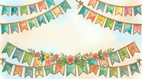 Colorful bunting garland with autumn leaves and floral elements on cream background, isolated and ready for party invitations, greeting cards, and festive design projects.