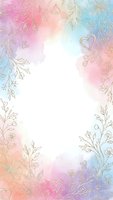 Pastel rainbow gradient background with gold foil botanical border frame featuring flowers, leaves and hearts for wedding invitations and romantic designs.