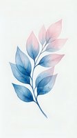 Watercolor botanical branch with gradient leaves transitioning from blue to pink tones, isolated on white background. Suitable for wall art, home decor, and design projects.