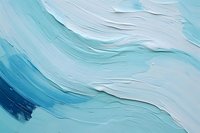Abstract turquoise and white oil paint brush strokes creating dynamic wave-like texture on canvas, featuring layered impasto technique with flowing movement.