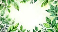 Green watercolor foliage frame with various leaves creating a natural border around white space, suitable for wedding invitations, greeting cards, and botanical designs.