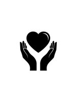 Black silhouette of protective hands holding heart symbol on white background. Concept for charity, care, love, protection, healthcare and support services.