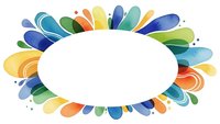 Colorful watercolor oval frame with vibrant petals and drops on white background for creative design projects and artistic presentations.