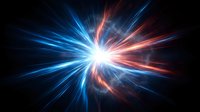 Radiant light burst with blue and red rays exploding from center on dark background, suitable for energy, technology, and abstract design projects.