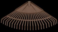 Brown plastic fan leaf rake head isolated on transparent background, ready for garden tool clipart, stickers, t-shirt design, and print on demand projects.