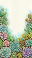 Watercolor succulent frame with colorful plants creating decorative border on cream background for wedding invitations and botanical designs.