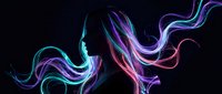 Abstract neon light trails creating flowing wave patterns in cyan, purple and pink colors against dark background for modern digital art projects.