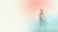 Woman in flowing dress standing in misty, ethereal atmosphere with soft peachy and blue gradient lighting, evoking dreamy, contemplative mood for wellness and lifestyle design projects.