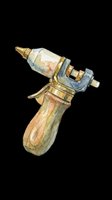 Vintage soldering iron with wooden handle and brass metallic components isolated on transparent background, ready for clipart, t-shirt design, stickers, and print-on-demand projects.
