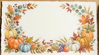 Autumn harvest frame with pumpkins, gourds, fall foliage, berries and leaves on isolated white background, ready for greeting cards, invitations and seasonal design projects.