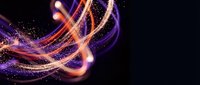 Abstract flowing light trails with purple and orange glowing streaks creating dynamic energy waves against dark background for modern digital designs.