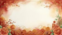 Lunar new year background with red and gold peonies, lanterns, and decorative clouds on cream backdrop. Suitable for greeting cards and festive designs.