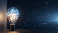 Glowing light bulb with digital network connections on futuristic tech background representing innovation and creative ideas for business solutions.