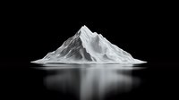 Majestic snow-capped mountain peak rising from calm reflective water surface in dramatic monochrome composition with minimalist aesthetic and mirror reflection.