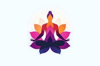 Stylized lotus flower silhouette with meditating figure in yoga pose, combining vibrant purple and orange gradient colors on white background. Suitable for wellness logos.