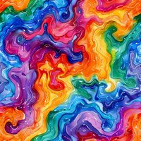Vibrant rainbow swirls create dynamic fluid art pattern with wavy lines and marbled texture in spectrum colors. Seamless repeat design for fabric and wallpaper.