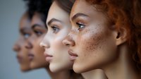 Side profile portraits of three diverse young women with natural freckles and minimal makeup, showcasing authentic beauty and facial features against neutral background.