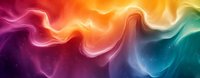 Vibrant aurora-like waves of light in rainbow colors against dark background, flowing energy streams creating dynamic abstract panoramic composition.