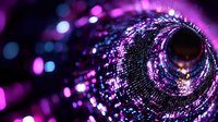 Glittering disco ball with purple and pink reflections creating magical light pattern on dark background. Nightclub party atmosphere with sparkling effects.