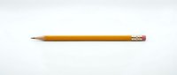 Yellow wooden pencil with pink eraser isolated on white background for office supplies, school stationery, writing tools and educational materials.