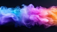 Vibrant multicolored smoke flows horizontally across dark background in blue, purple, pink and orange hues creating ethereal abstract art effect suitable for creative designs.