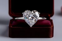 Heart-shaped diamond solitaire engagement ring displayed in burgundy velvet jewelry box. Luxury gemstone ring for weddings and proposals.