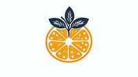 Stylized orange slice with decorative leaf crown in navy blue and golden yellow colors on white background, minimalist fruit logo design suitable for branding.