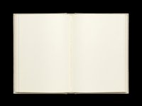 Open blank hardcover book with empty cream pages, isolated on transparent background. Ready for clipart, stickers, print on demand, sublimation, and t-shirt design use.