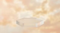 Minimalist hexagonal platform podium on soft peachy bokeh background for product display and presentation showcase.
