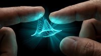 Hands protecting glowing blue energy waves with flowing light patterns. Digital technology concept for innovation, power, and futuristic design applications.