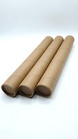 Three kraft paper tubes arranged diagonally on white background, suitable for packaging, shipping, storage, and craft projects.
