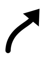 Black curved arrow pointing upward and right on white background isolated for graphic design and presentation use.