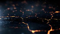 Glowing orange cracks on dark textured surface with bokeh light effects and shallow depth of field create dramatic abstract background pattern.
