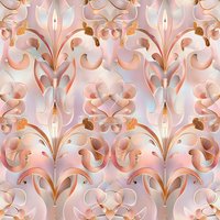 Elegant rose gold damask pattern with floral motifs and swirls on pearl background. Seamless repeat design for luxury wallpaper, fabric, and home decor.