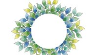Watercolor leaf wreath with blue and green foliage in circular frame isolated on white background for spring design projects and natural decorations.