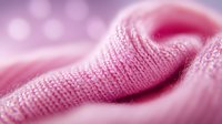 Soft pink knitted fabric with gentle folds creating smooth waves and curves, macro close-up showing detailed textile texture with blurred bokeh background.