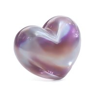 Glossy heart shape with smooth pearlescent surface reflecting pink and purple hues against white background, suitable for romantic designs and valentines themes.