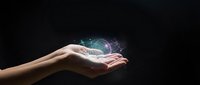 Hands holding glowing digital globe with network connections on dark background for technology and global communication concepts.