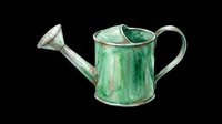 Vintage green watering can with patina finish, isolated on transparent background. Ready for garden design, clipart, t-shirt prints, stickers, and sublimation projects.