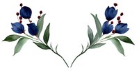 Elegant navy blue floral wreath with red berries and green leaves on white background, watercolor style botanical arrangement for wedding stationery and decor.