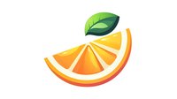 Fresh orange slice with green leaf design element on white background, isolated citrus fruit illustration for logo, packaging and brand identity projects.