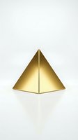 Golden pyramid with metallic finish on white background for luxury design projects and geometric concepts.