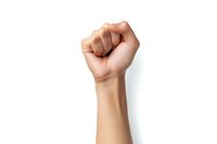 Raised fist gesture on white background showing power, protest and solidarity concept. Clean isolated photo for easy design integration.