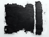 Black textured paint strokes on white canvas creating abstract minimalist composition with rough edges and visible brushwork. Suitable for modern interior design.