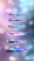 Floating cosmic shelves with galaxy pattern against dreamy bokeh background, glowing neon pink and blue colors, isolated design elements for creative projects.