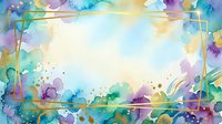 Watercolor floral frame with vibrant purple, blue, and yellow blooms on isolated white background, ready for invitations, cards, and design projects.